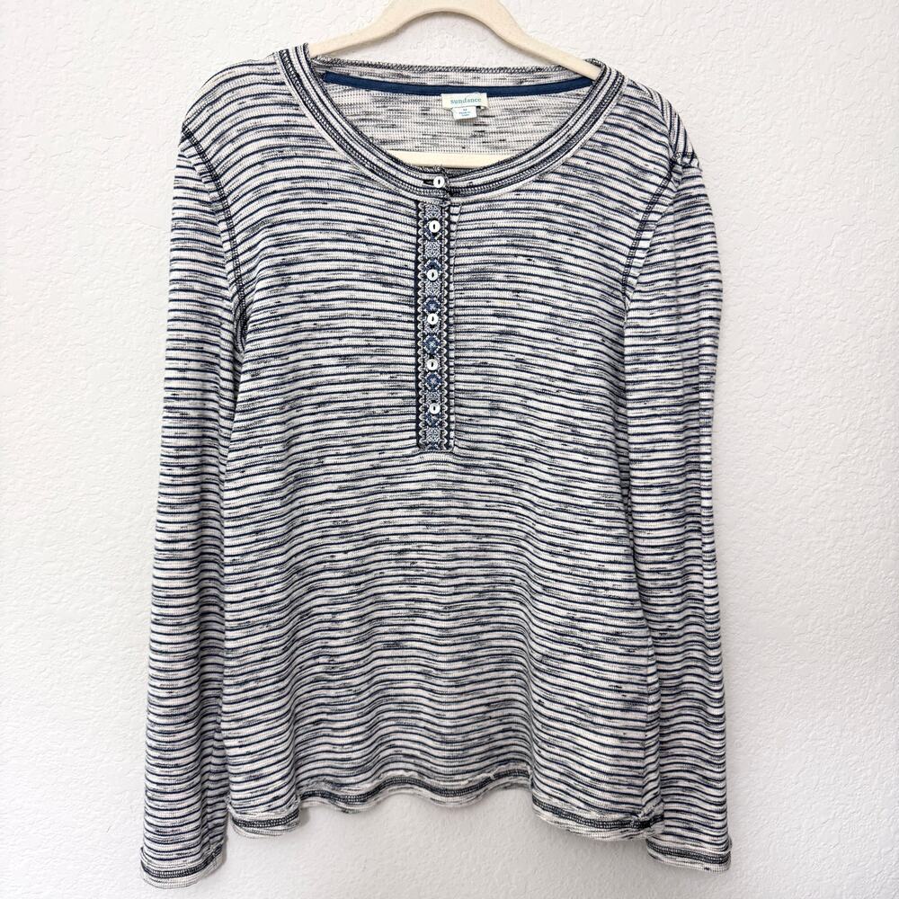 Sundance Navy Blue and White Striped Long Sleeve Tee